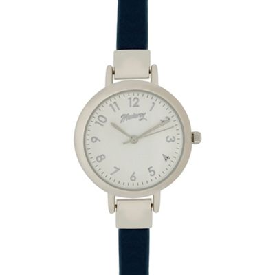 Ladies dark blue and silver analogue watch